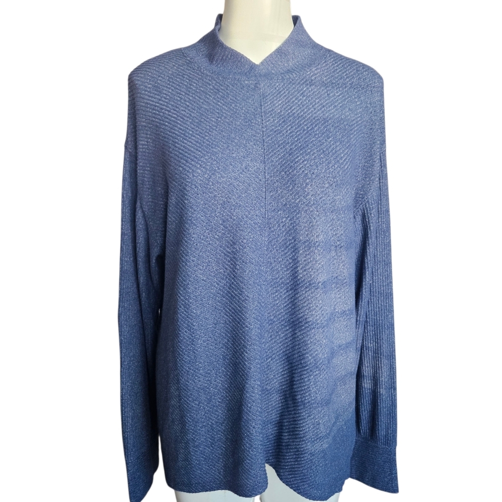 Haven Well Within Blue Long Sleeve Knit Mock Neck Top Size XL